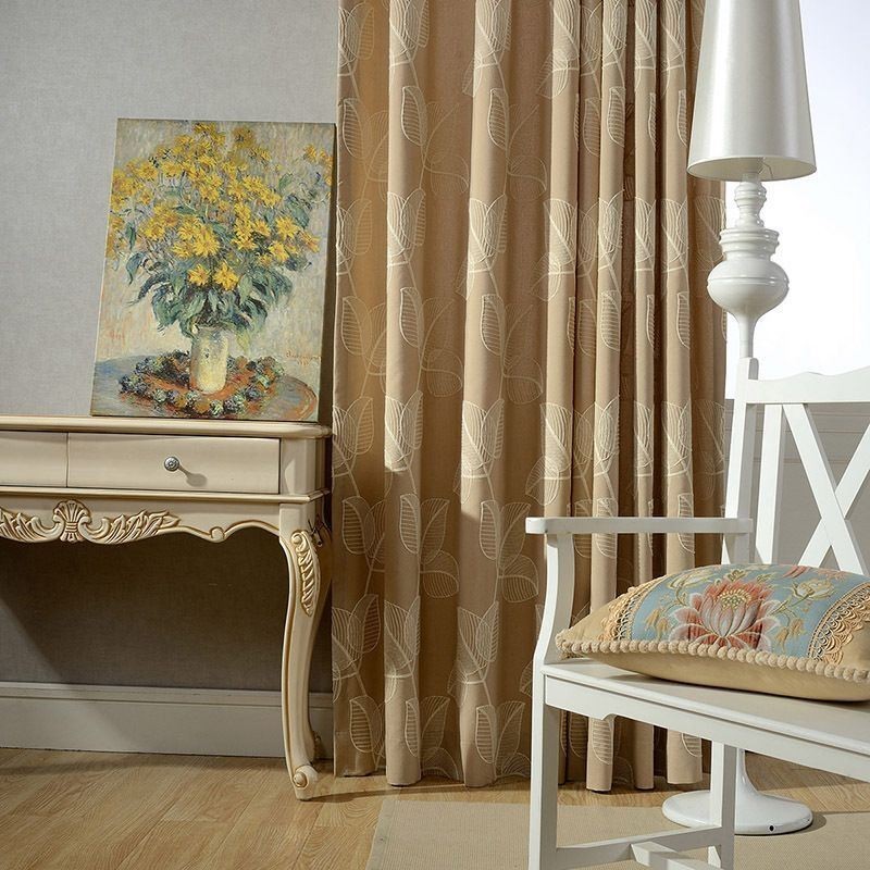 Verduisteringsgordijn Van Katoen En Linnen, Op Maat Gemaakt, Met Geborduurd Bladmotief In Nordic-Stijl Voor Woonkamer En Slaapkamer