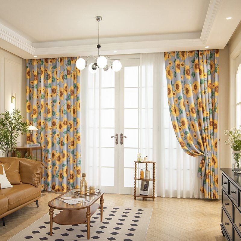 Polykatoenen Gordijn Op Maat Gemaakt Gordijn Amerikaanse Zonnebloem Bedrukte Semi-Verduisterende Gordijnen