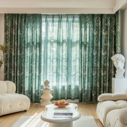 Amerikaanse Polykatoenen Gordijnen Op Maat Gemaakt Met Plantenprint Semi-Verduisterende Gordijnen