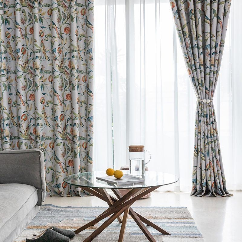 Bedrukte Gordijnen Amerikaanse Planten En Vogels Verduisterend