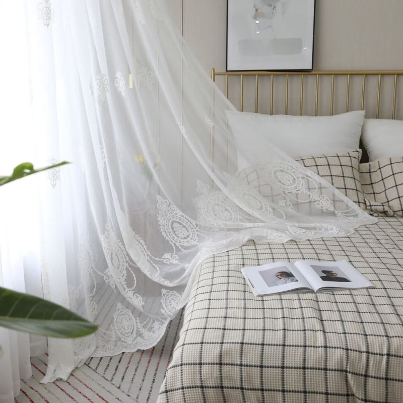 Ademende Transparante Gordijnen Op Maat Gemaakt Wit All-Match Borduurwerk Woonkamer