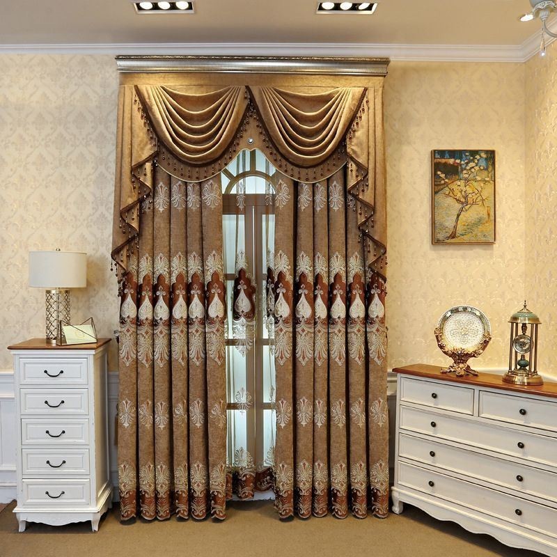 Chenille Verduisteringsgordijn Op Maat Gemaakt Gordijn Europees Bloemenborduurwerk Voor Woonkamer/Slaapkamer