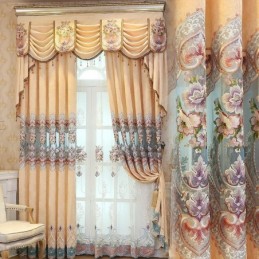 Luxe Chenille Gordijnen Op Maat Gemaakt Gordijnen Met Bloemenborduurwerk Voor Woonkamer Slaapkamer