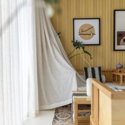 Gestreepte Jacquard-Transparante Gordijnen, Effen Voile Tule Voor De Woonkamer