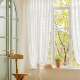 Moderne Witte Transparante Gordijnen Met Bladtule Voor Woonkamer En Slaapkamer
