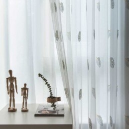 Nordic Simple Sheer Gordijn Op Maat Gemaakt Gordijn Landelijke Bladeren Witte Borduurwerk Slaapkamer Woonkamer Stof