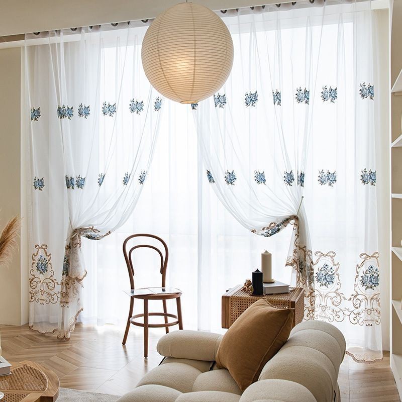 Bloemengordijn Op Maat Gemaakt, Geborduurd Met Tule Voor De Woonkamer
