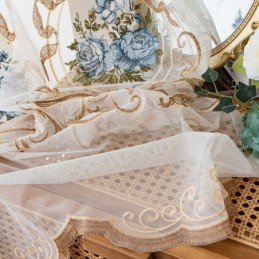 Bloemengordijn Op Maat Gemaakt, Geborduurd Met Tule Voor De Woonkamer