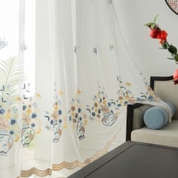 Geborduurde Doorschijnende Tule Gordijnen, Bloemen Voile Gordijn, Op Maat Gemaakt Gordijn Voor De Woonkamer