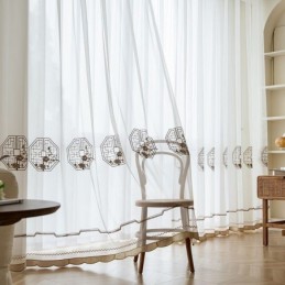 Luxe Witte Transparante Gordijnen Op Maat Gemaakt, Geborduurd Met Hoogwaardige Tule