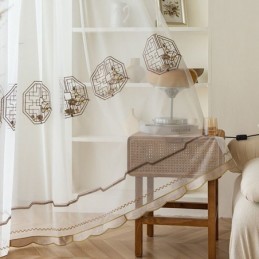 Luxe Witte Transparante Gordijnen Op Maat Gemaakt, Geborduurd Met Hoogwaardige Tule