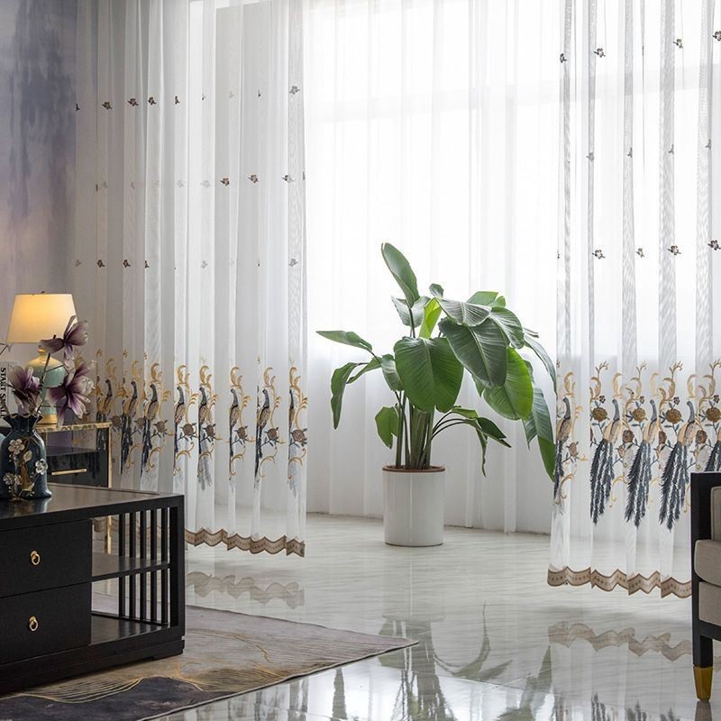 Pauw Borduurwerk Tule Gordijn Op Maat Gemaakt Gordijn Europees Luxe Transparante Voile Woonkamer