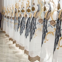 Pauw Borduurwerk Tule Gordijn Op Maat Gemaakt Gordijn Europees Luxe Transparante Voile Woonkamer