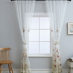 Europees Geborduurd Tule Gordijn Op Maat Gemaakt Gordijn Bloemen Voile Transparant Woonkamer